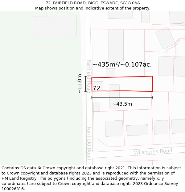 72, FAIRFIELD ROAD, BIGGLESWADE, SG18 0AA: Plot and title map