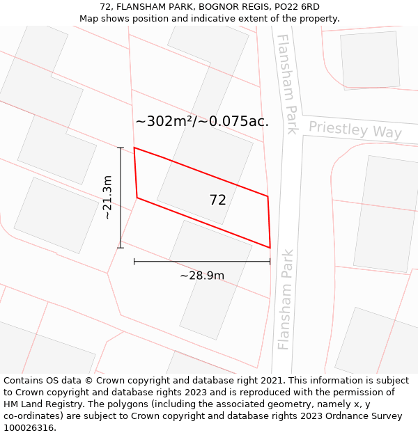 72, FLANSHAM PARK, BOGNOR REGIS, PO22 6RD: Plot and title map