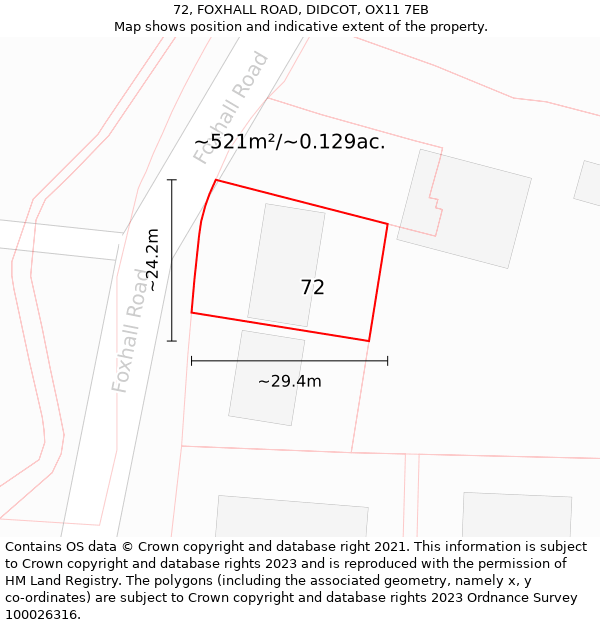 72, FOXHALL ROAD, DIDCOT, OX11 7EB: Plot and title map