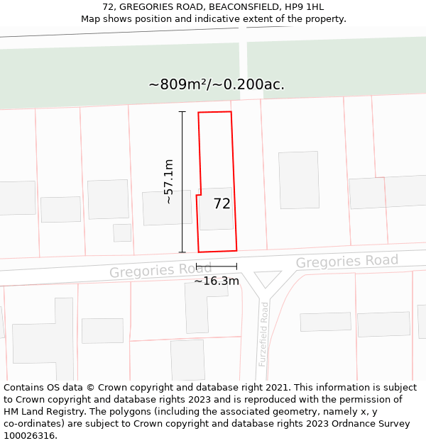 72, GREGORIES ROAD, BEACONSFIELD, HP9 1HL: Plot and title map