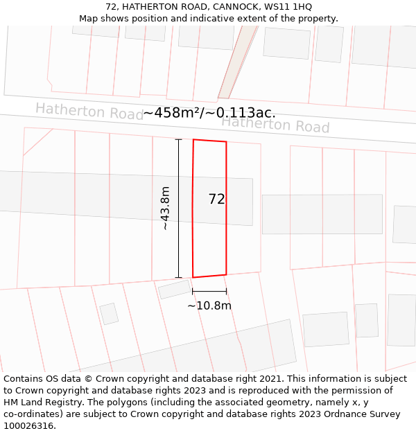 72, HATHERTON ROAD, CANNOCK, WS11 1HQ: Plot and title map