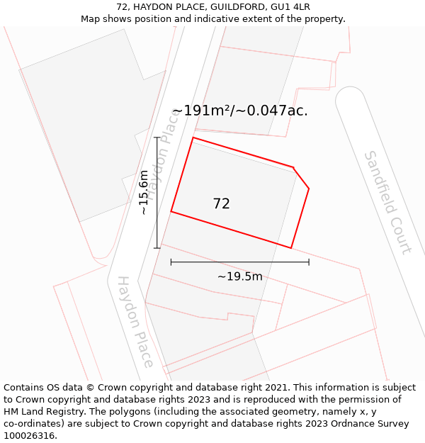 72, HAYDON PLACE, GUILDFORD, GU1 4LR: Plot and title map