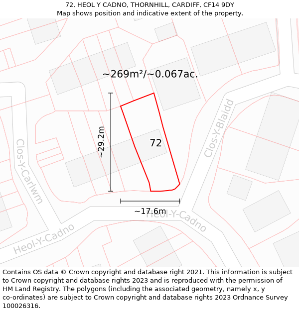 72, HEOL Y CADNO, THORNHILL, CARDIFF, CF14 9DY: Plot and title map