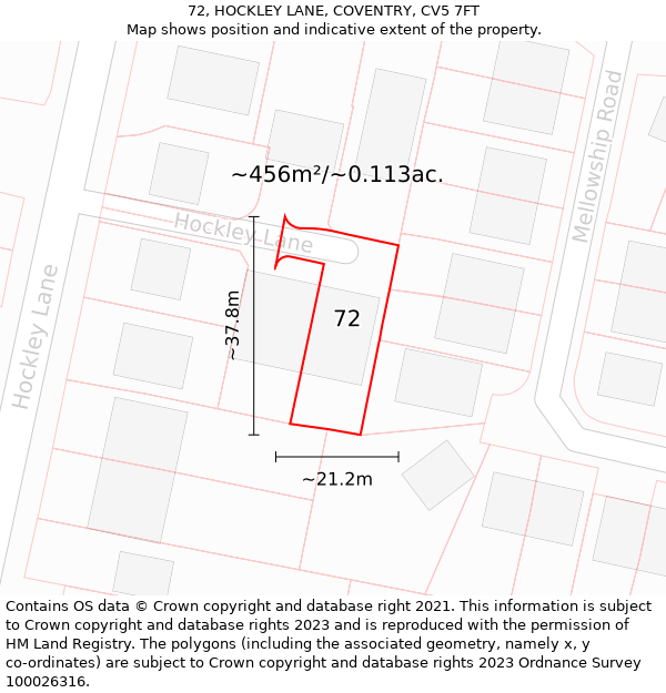 72, HOCKLEY LANE, COVENTRY, CV5 7FT: Plot and title map