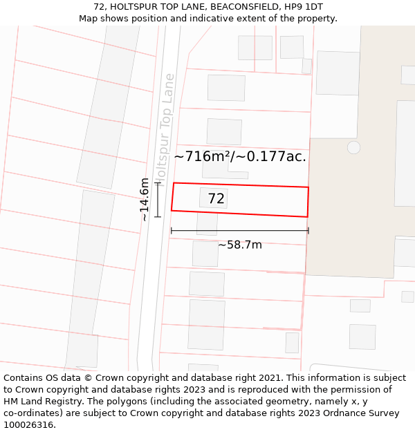 72, HOLTSPUR TOP LANE, BEACONSFIELD, HP9 1DT: Plot and title map