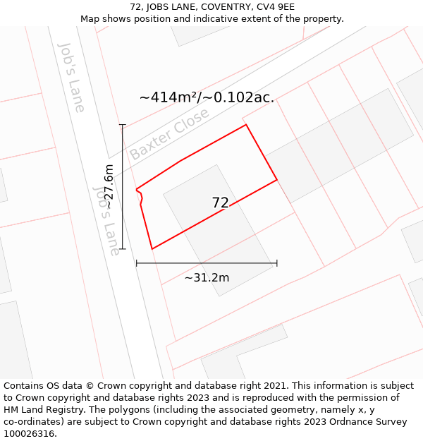 72, JOBS LANE, COVENTRY, CV4 9EE: Plot and title map