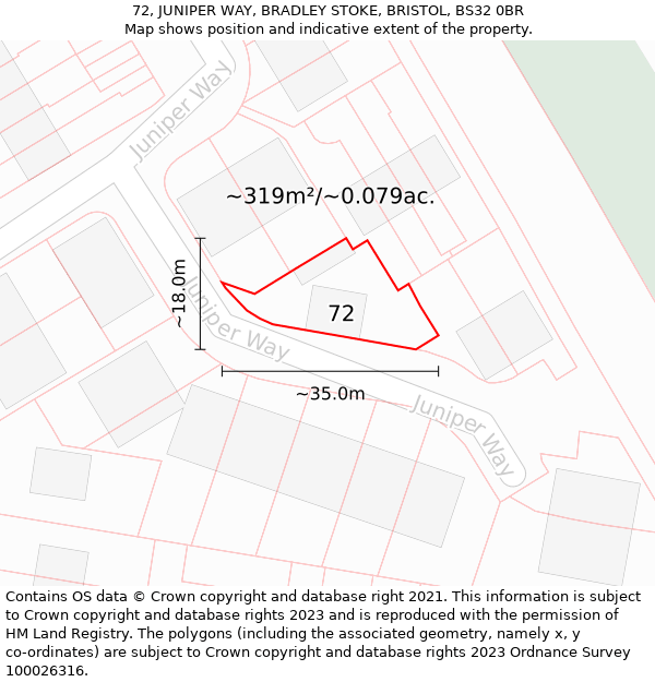 72, JUNIPER WAY, BRADLEY STOKE, BRISTOL, BS32 0BR: Plot and title map