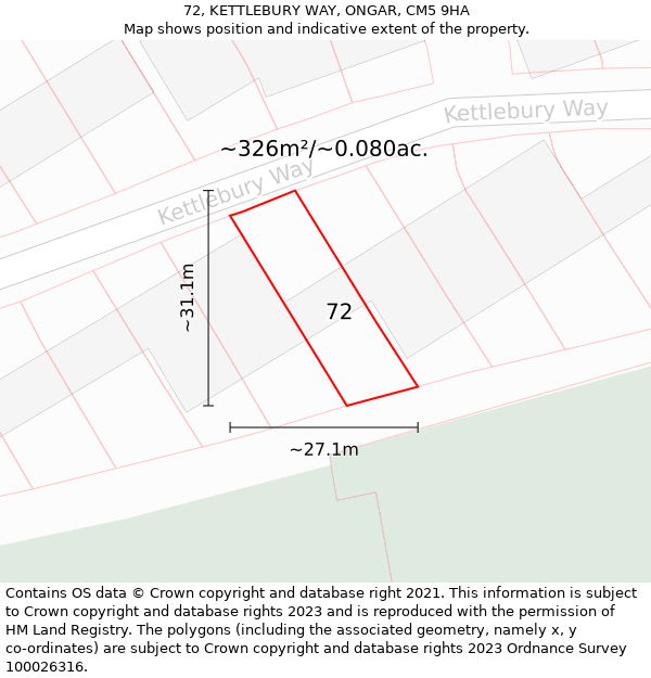 72, KETTLEBURY WAY, ONGAR, CM5 9HA: Plot and title map