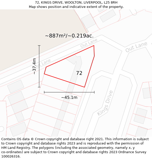 72, KINGS DRIVE, WOOLTON, LIVERPOOL, L25 8RH: Plot and title map