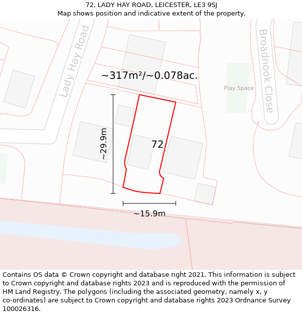 72, LADY HAY ROAD, LEICESTER, LE3 9SJ: Plot and title map
