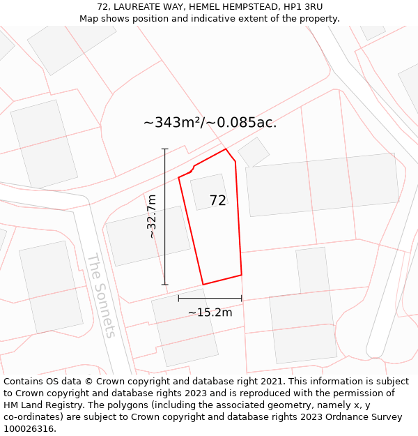 72, LAUREATE WAY, HEMEL HEMPSTEAD, HP1 3RU: Plot and title map