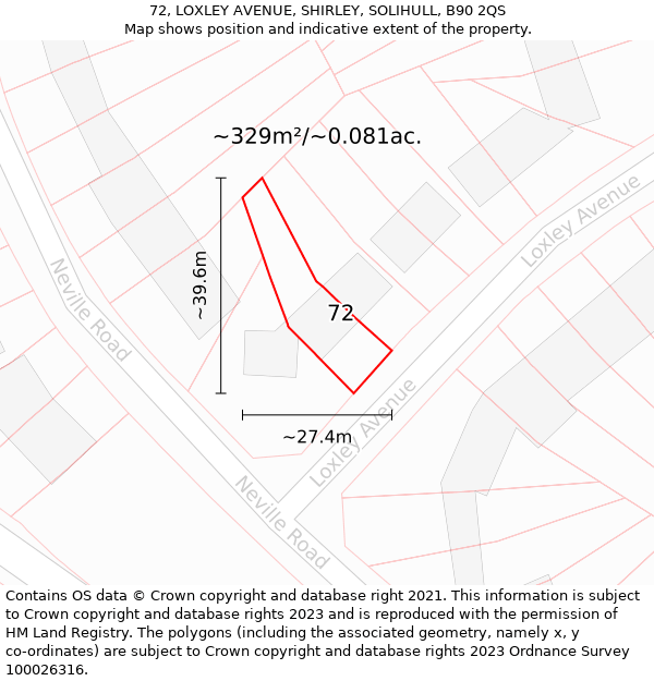 72, LOXLEY AVENUE, SHIRLEY, SOLIHULL, B90 2QS: Plot and title map