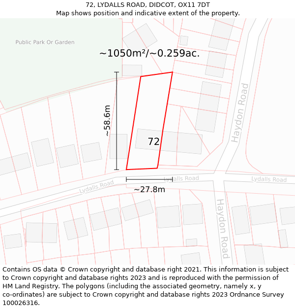 72, LYDALLS ROAD, DIDCOT, OX11 7DT: Plot and title map