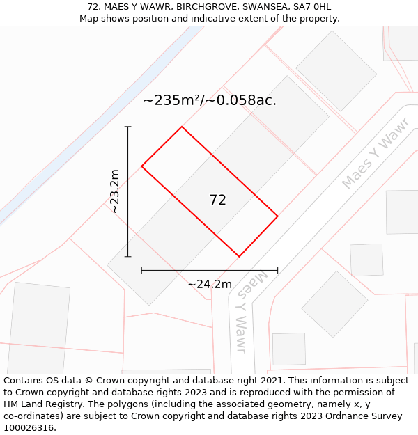 72, MAES Y WAWR, BIRCHGROVE, SWANSEA, SA7 0HL: Plot and title map