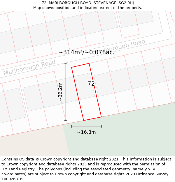 72, MARLBOROUGH ROAD, STEVENAGE, SG2 9HJ: Plot and title map