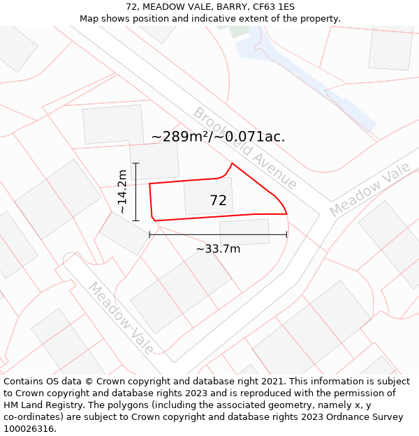 72, MEADOW VALE, BARRY, CF63 1ES: Plot and title map