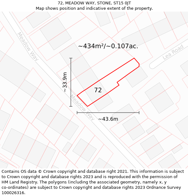 72, MEADOW WAY, STONE, ST15 0JT: Plot and title map