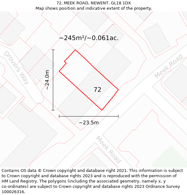 72, MEEK ROAD, NEWENT, GL18 1DX: Plot and title map