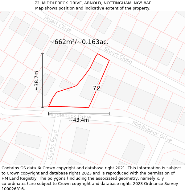 72, MIDDLEBECK DRIVE, ARNOLD, NOTTINGHAM, NG5 8AF: Plot and title map