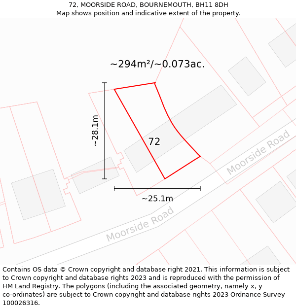 72, MOORSIDE ROAD, BOURNEMOUTH, BH11 8DH: Plot and title map