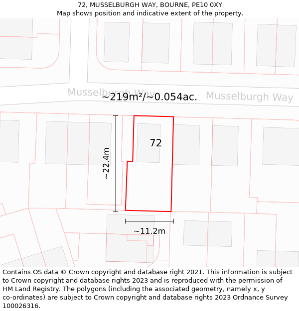 72, MUSSELBURGH WAY, BOURNE, PE10 0XY: Plot and title map