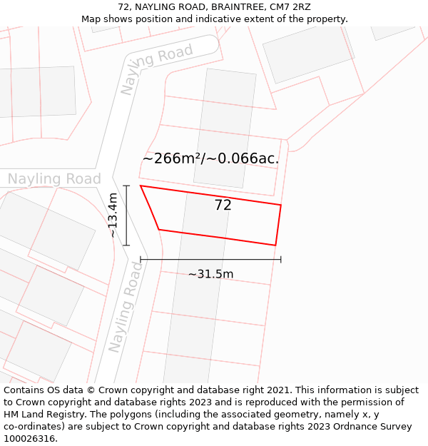 72, NAYLING ROAD, BRAINTREE, CM7 2RZ: Plot and title map