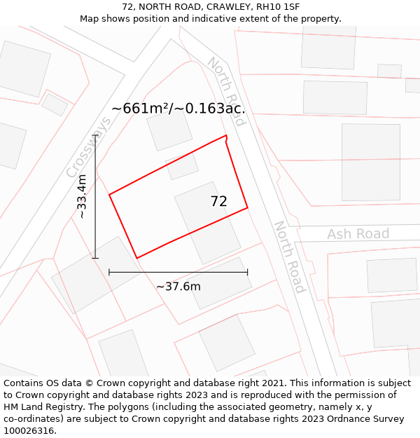 72, NORTH ROAD, CRAWLEY, RH10 1SF: Plot and title map