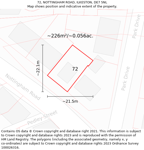 72, NOTTINGHAM ROAD, ILKESTON, DE7 5NL: Plot and title map