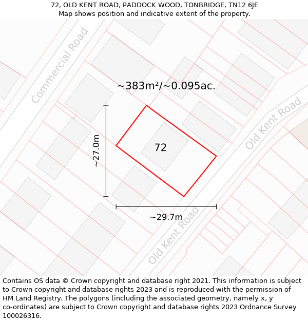 72, OLD KENT ROAD, PADDOCK WOOD, TONBRIDGE, TN12 6JE: Plot and title map