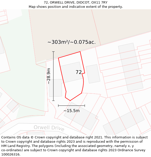 72, ORWELL DRIVE, DIDCOT, OX11 7RY: Plot and title map