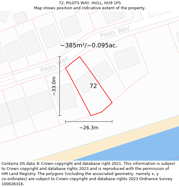 72, PILOTS WAY, HULL, HU9 1PS: Plot and title map