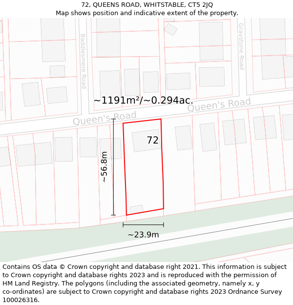 72, QUEENS ROAD, WHITSTABLE, CT5 2JQ: Plot and title map