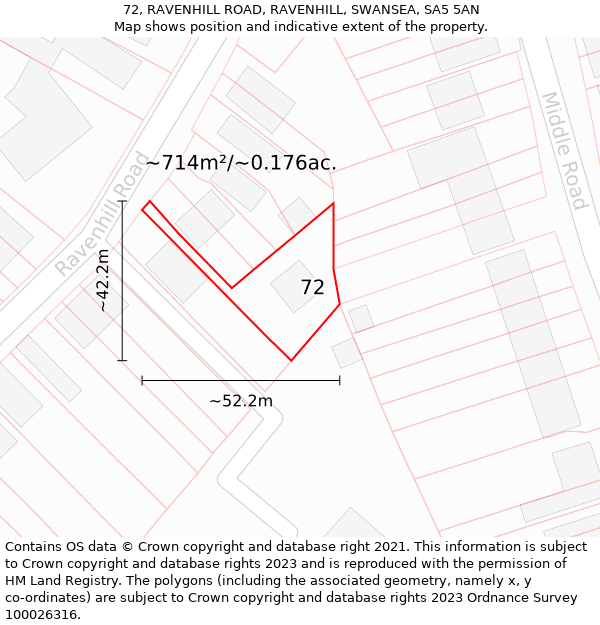 72, RAVENHILL ROAD, RAVENHILL, SWANSEA, SA5 5AN: Plot and title map