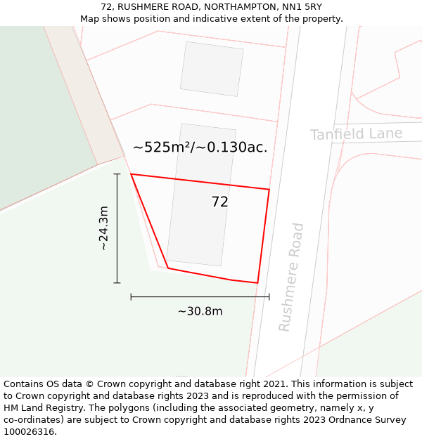 72, RUSHMERE ROAD, NORTHAMPTON, NN1 5RY: Plot and title map