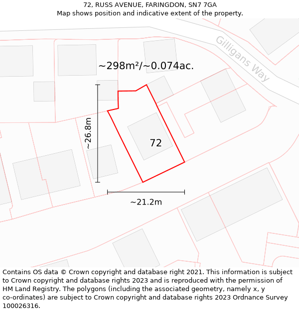 72, RUSS AVENUE, FARINGDON, SN7 7GA: Plot and title map