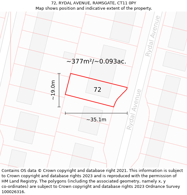 72, RYDAL AVENUE, RAMSGATE, CT11 0PY: Plot and title map