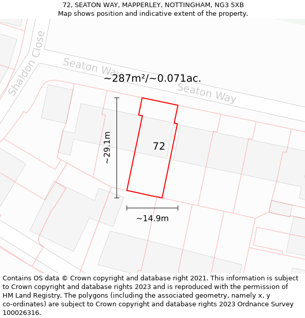 72, SEATON WAY, MAPPERLEY, NOTTINGHAM, NG3 5XB: Plot and title map