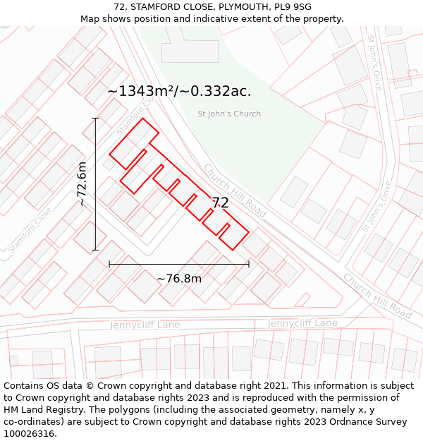 72, STAMFORD CLOSE, PLYMOUTH, PL9 9SG: Plot and title map