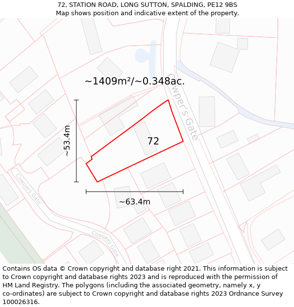 72, STATION ROAD, LONG SUTTON, SPALDING, PE12 9BS: Plot and title map