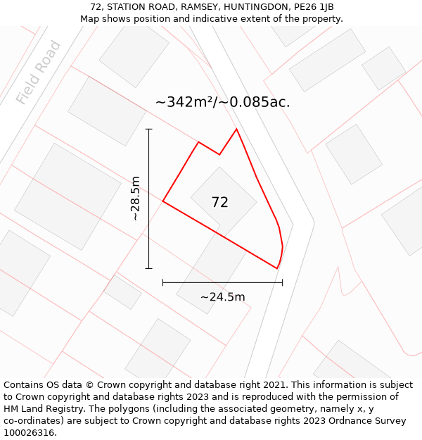 72, STATION ROAD, RAMSEY, HUNTINGDON, PE26 1JB: Plot and title map