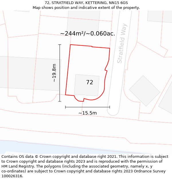 72, STRATFIELD WAY, KETTERING, NN15 6GS: Plot and title map