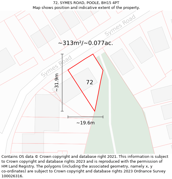 72, SYMES ROAD, POOLE, BH15 4PT: Plot and title map