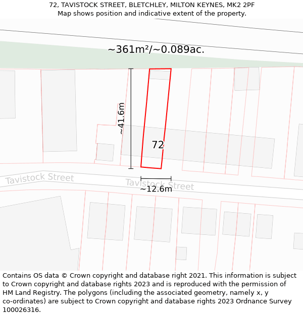 72, TAVISTOCK STREET, BLETCHLEY, MILTON KEYNES, MK2 2PF: Plot and title map