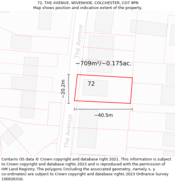 72, THE AVENUE, WIVENHOE, COLCHESTER, CO7 9PN: Plot and title map