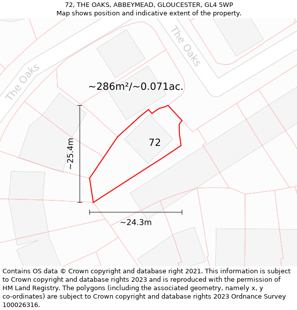 72, THE OAKS, ABBEYMEAD, GLOUCESTER, GL4 5WP: Plot and title map