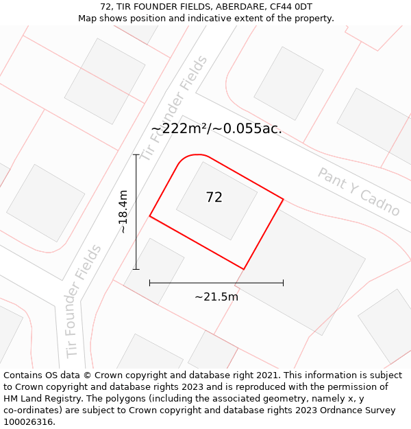 72, TIR FOUNDER FIELDS, ABERDARE, CF44 0DT: Plot and title map