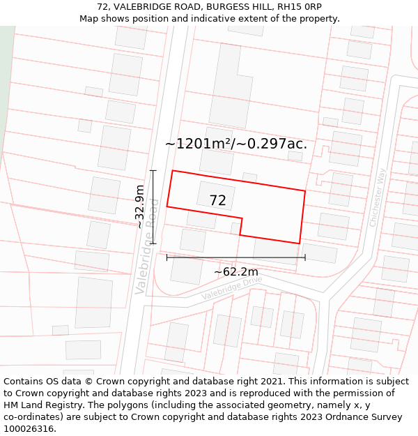 72, VALEBRIDGE ROAD, BURGESS HILL, RH15 0RP: Plot and title map