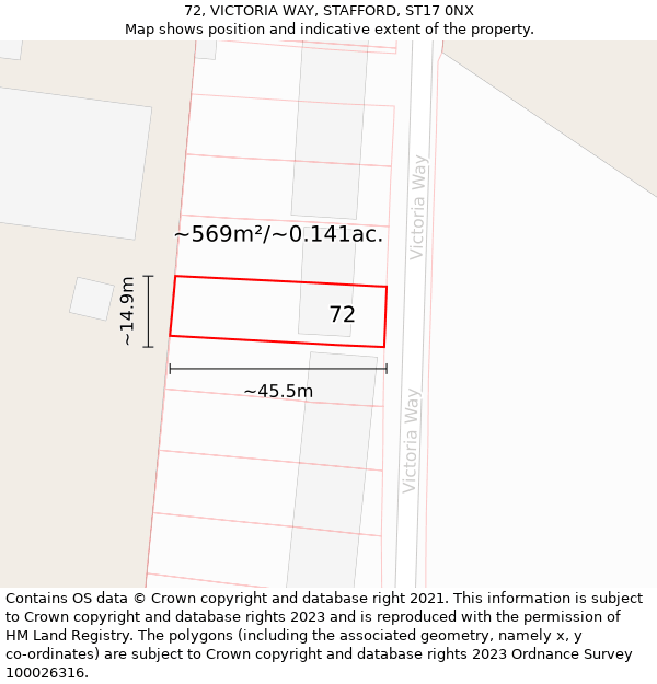 72, VICTORIA WAY, STAFFORD, ST17 0NX: Plot and title map
