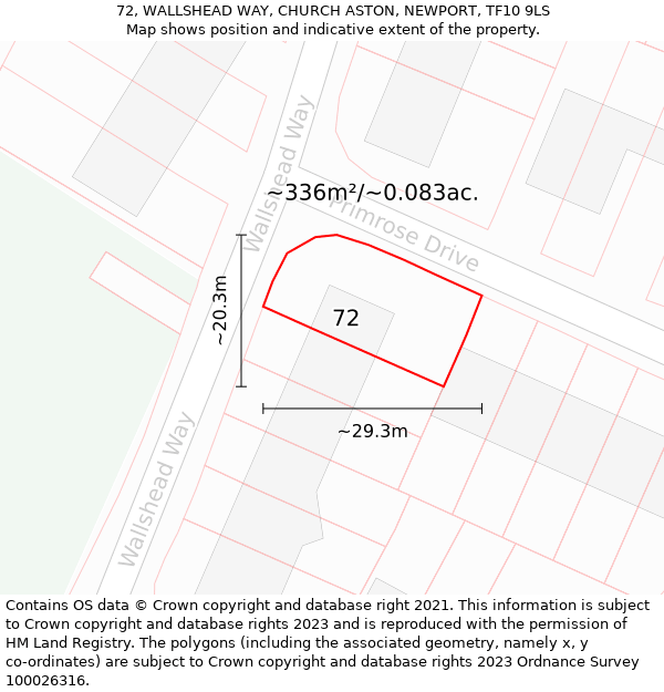 72, WALLSHEAD WAY, CHURCH ASTON, NEWPORT, TF10 9LS: Plot and title map