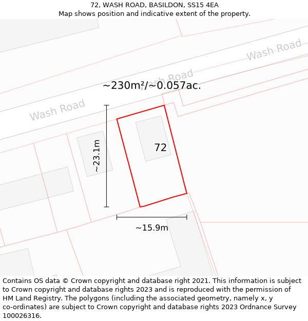 72, WASH ROAD, BASILDON, SS15 4EA: Plot and title map